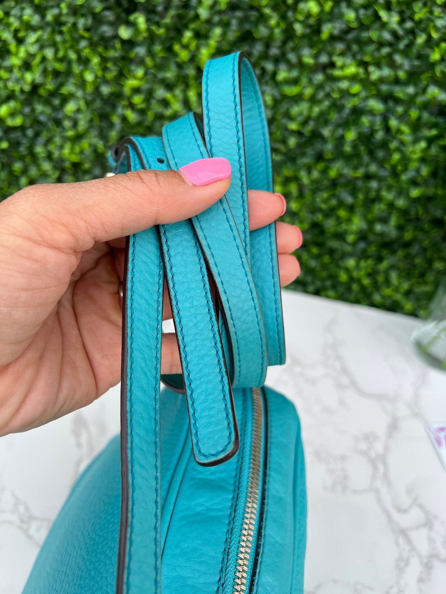 Turquoise Soho Disco Pebbled Leather Shoulder Bag