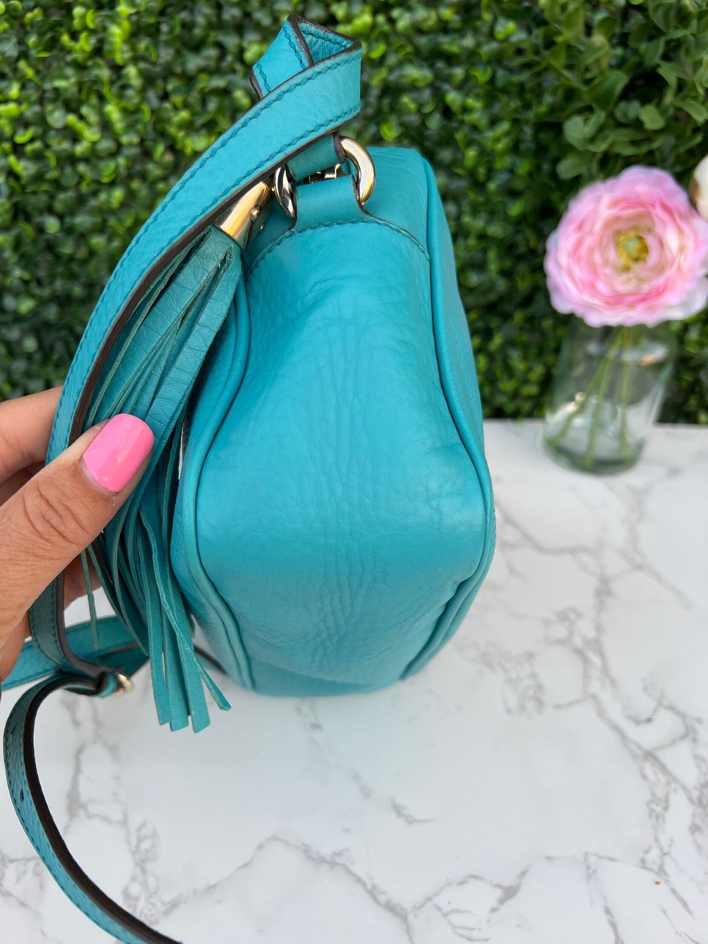 Turquoise Soho Disco Pebbled Leather Shoulder Bag