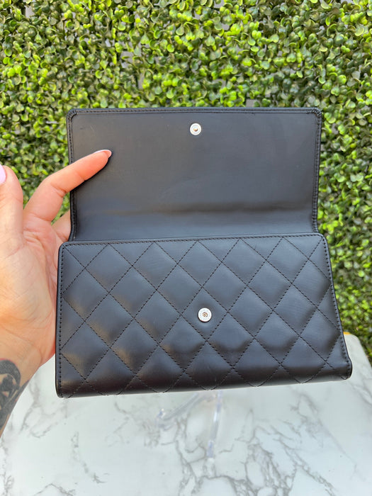 Authentic Preowned Chanel Calfskin Quilted Cambon Tri-Fold Clutch Wallet Black