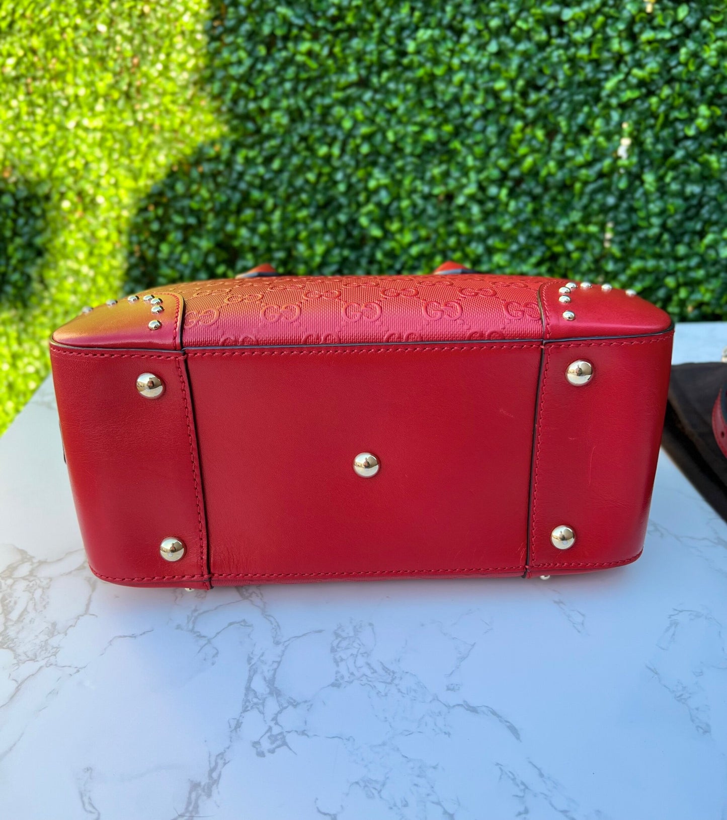 GG Red Diamante Top Handle Leather Shoulder Bag