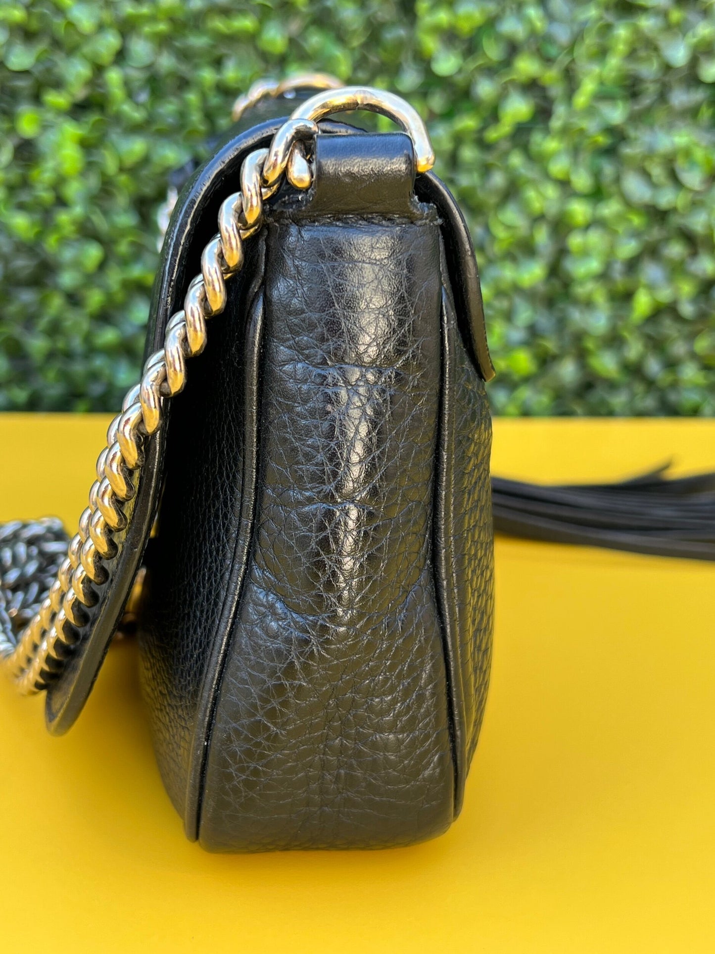 Gucci Soho Chain Flap Crossbody Bag, Black Leather