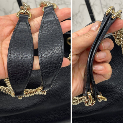 Gucci GG Medium Soho Double Chain Pebbled Leather in Black