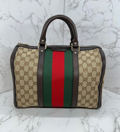 Gucci GG Vintage Web Medium Boston Dark Brown Red/Green w/Strap