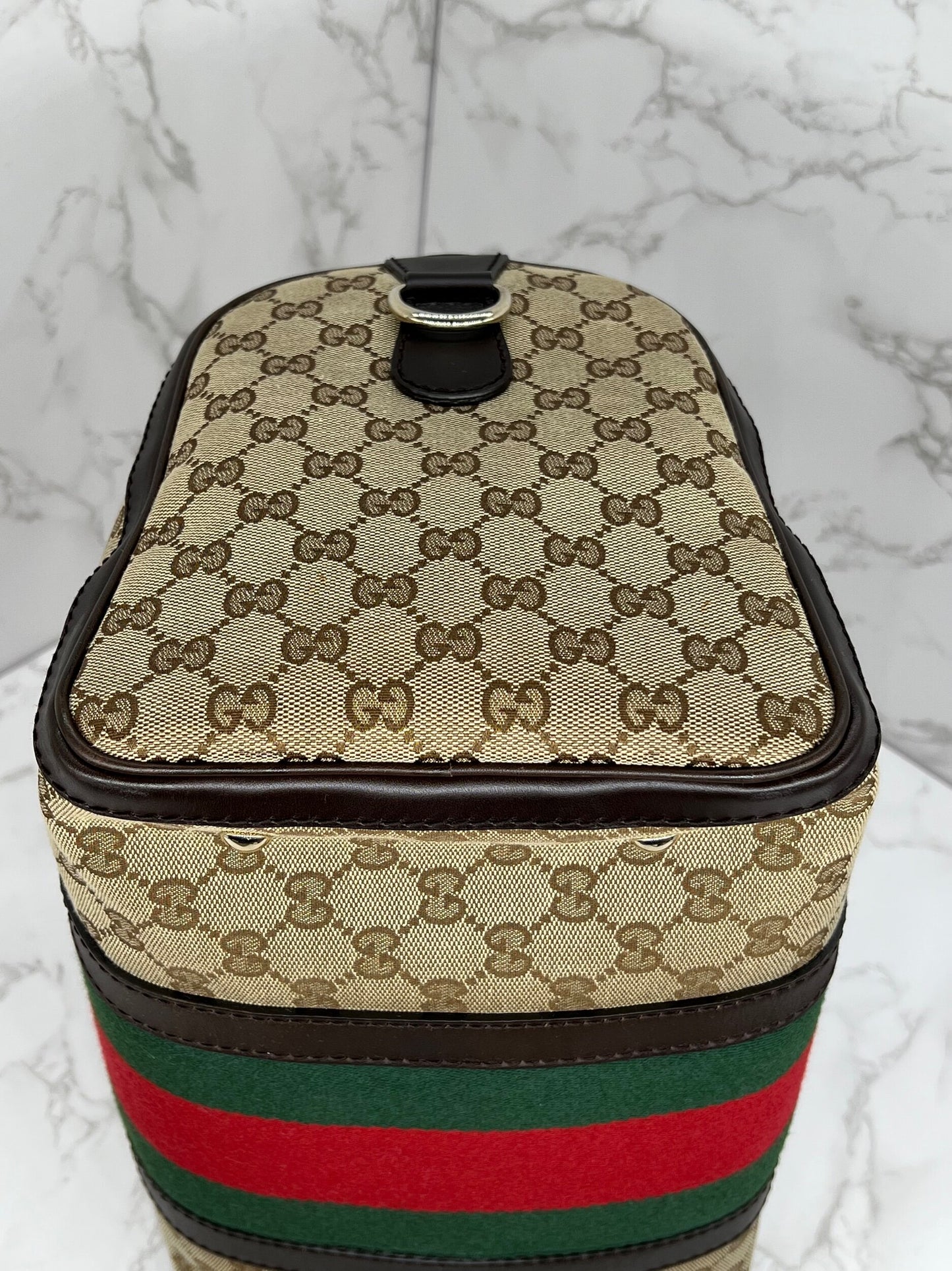 Gucci GG Vintage Web Medium Boston Dark Brown Red/Green w/Strap