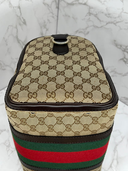 Gucci GG Vintage Web Medium Boston Dark Brown Red/Green w/Strap