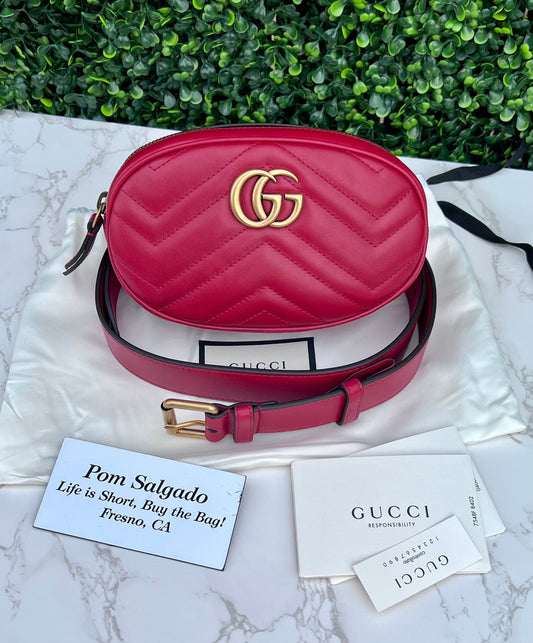 Calfskin Matelasse GG Marmont Belt Bag 85 34 Hibiscus Red