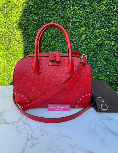 GG Red Diamante Top Handle Leather Shoulder Bag