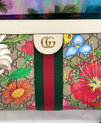 Gucci GG Flora Small Ophidia Chain Shoulder Bag White