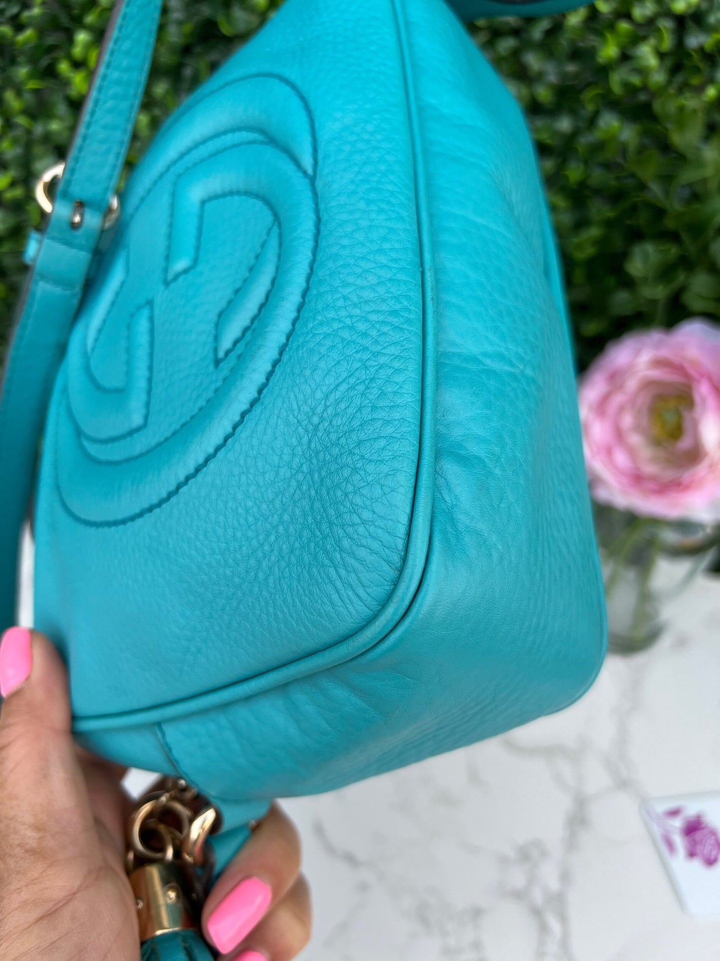 Turquoise Soho Disco Pebbled Leather Shoulder Bag