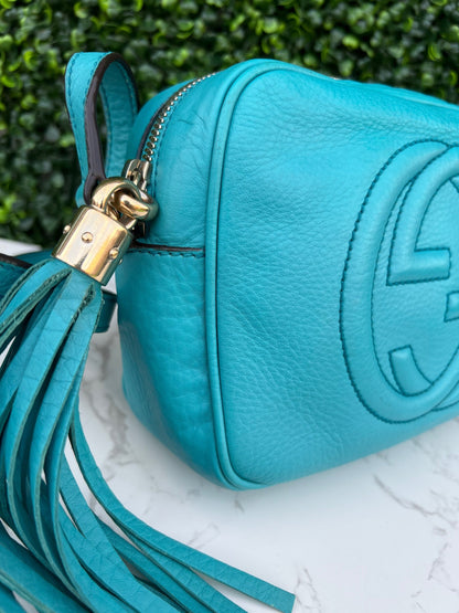 Turquoise Soho Disco Pebbled Leather Shoulder Bag