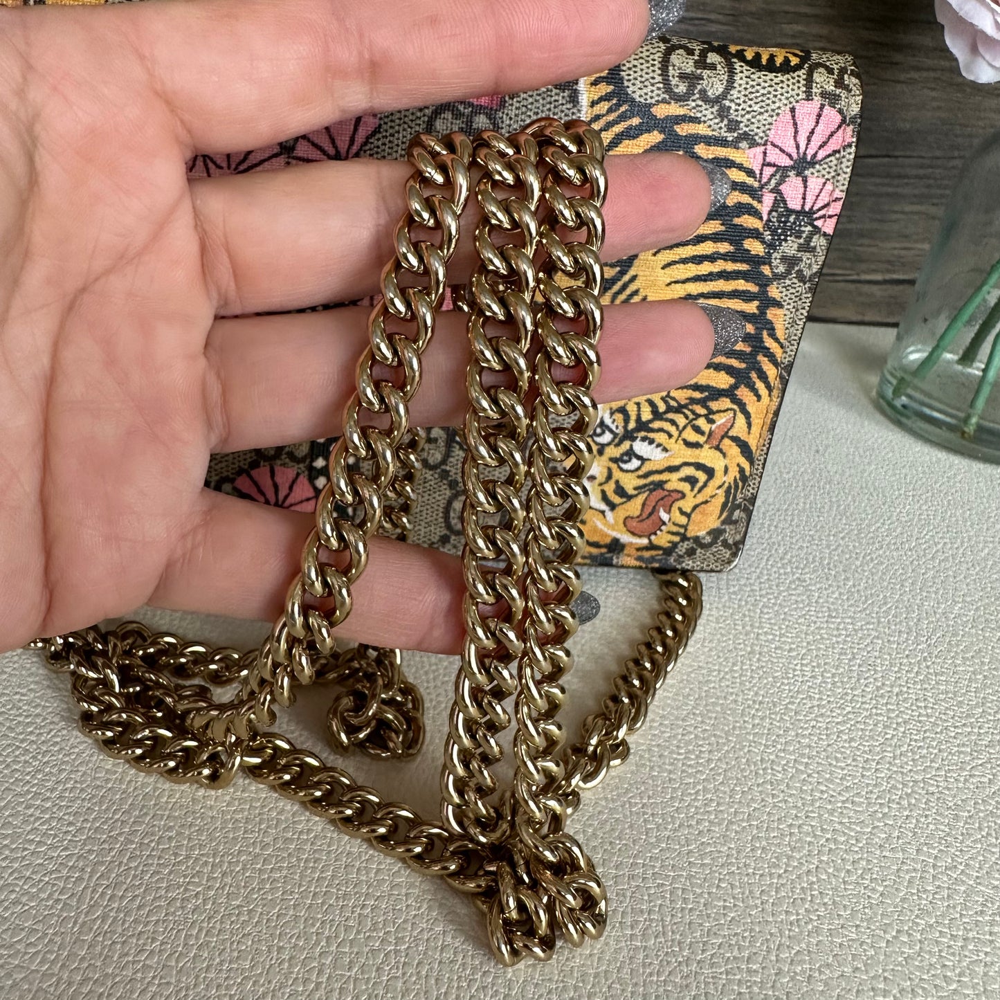 Limited Edition Supreme Monogram Bengal Chain Wallet Beige Pink