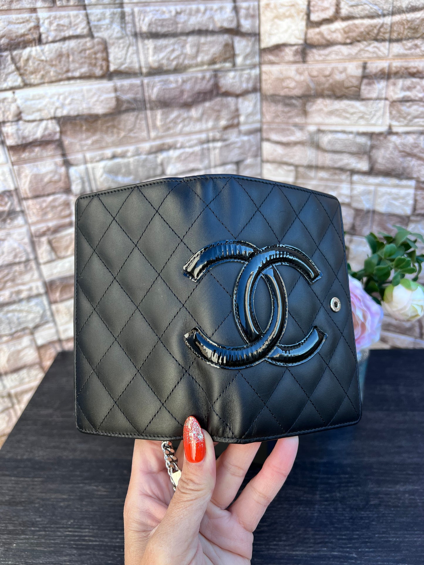 CC Cambon Black Quilted Bifold Snap Wallet