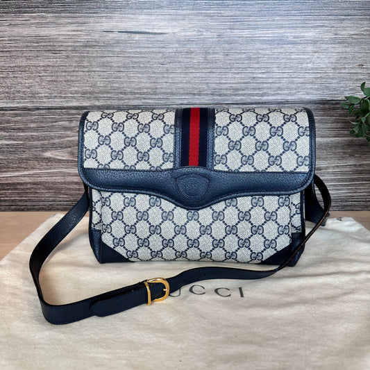 Vintage Web Navy Blue Crossbody Bag